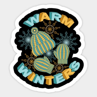 Warm Winters - Knitted Mittens And Hat Art Sticker